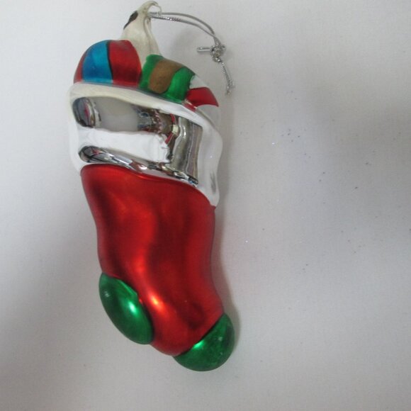 Department 56 Vintage mercury blown glass Teddy Bear in Stocking large Ornament - Picture 6 of 8